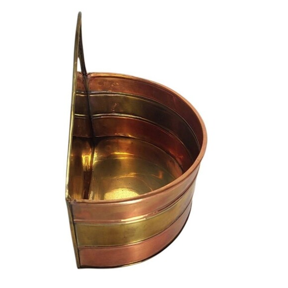 VTG MCM Farmhouse Banded Copper & Brass Shiny Wall Pocket Planter Made in India - Picture 5 of 11